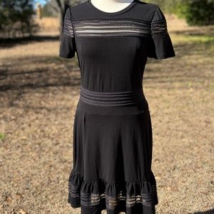 MICHAEL Michael Kors Black Crepe Jersey & Mesh Ruffled Dress Size M